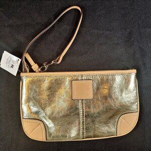 Coach Silver Metallic and Beige Leather Wristlet - New with Tags